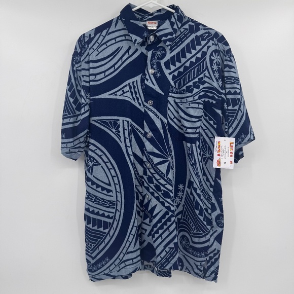 Hula Bay Hawaiian Shirt Men Medium NEW Blue Button Up Short Sleeve Rayon Tribal - Picture 1 of 11